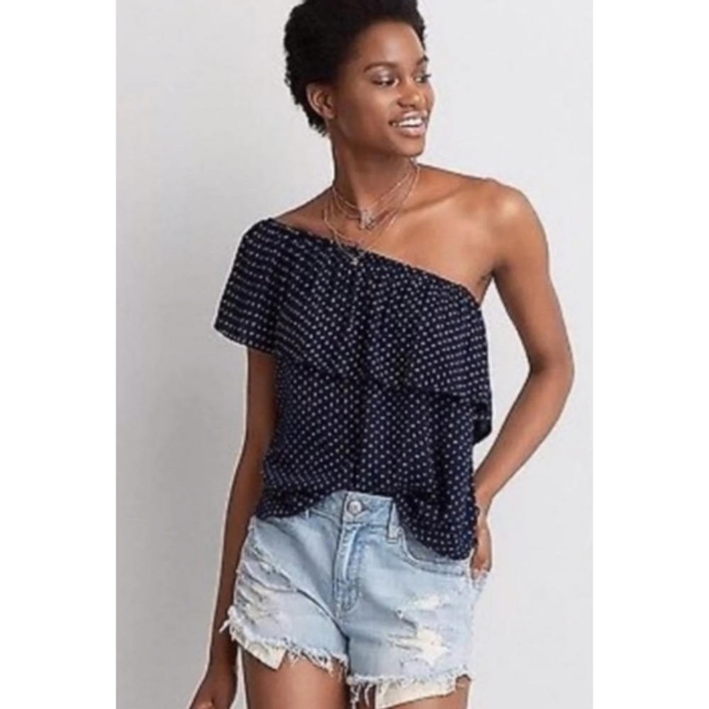 American Eagle Outfitters One Shoulder Ruffle Top - Picture 1 of 9
